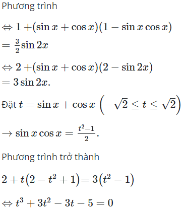 Từ phương trình 1 + sin^3 x + cos^3 x = 3/2sin2x, ta tìm được (ảnh 1)