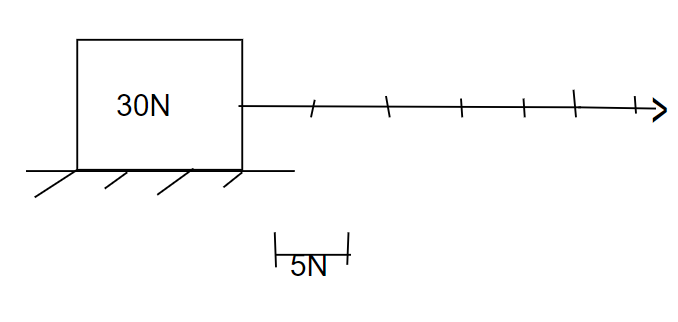 Biểu diễn lực sau: Lực kéo một thùng hàng có độ lớn 30 N theo phương nằm ngang, chiều từ trái qua phải (ảnh 1)