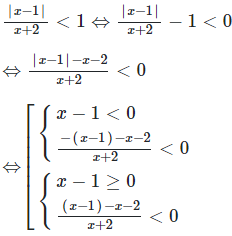Tập nghiệm của bất phương trình |x-1|/(x+2)<1 là (ảnh 1)