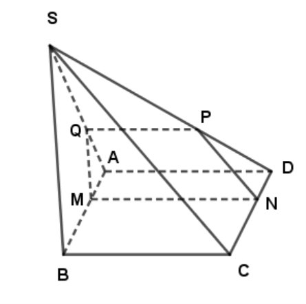 Thiết diện tạo bởi (α) và hình chóp S.ABCD là hình gì (ảnh 1)