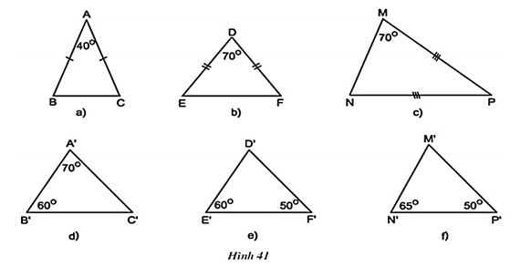 Trong các tam giác dưới đây, những cặp tam giác nào đồng dạng với nhau (ảnh 1)