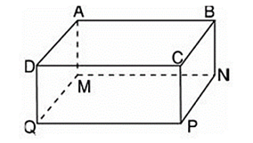 Viết công thức tính thể tích của hình hộp chữ nhật ABCD.MNPQ (ảnh 1)
