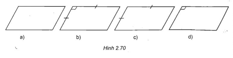 Các hình 2.70a, 2.70b, 2.70c, 2.70d là hình biểu diễn của hình bình hành nào (ảnh 1)