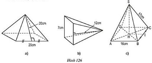 Tính diện tích xung quanh, diện tích toàn phần của các hình chóp tứ giác đều (ảnh 1)