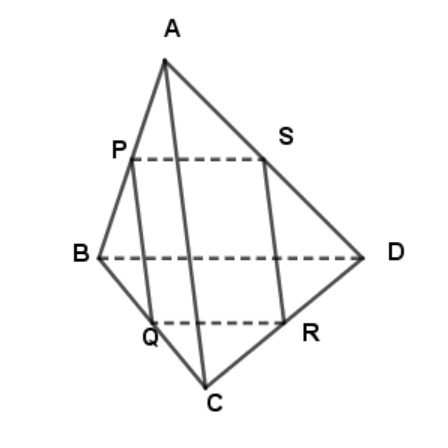 Chứng minh rằng nếu bốn điểm P, Q, R và S đồng phẳng (ảnh 1)