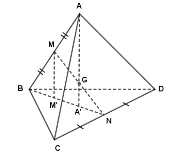 Tìm giao điểm A’ của đường thẳng AG và mặt phẳng BCD (ảnh 1)