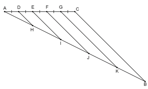 Để chia đoạn thẳng AB thành ba đoạn thẳng bằng nhau (ảnh 1)