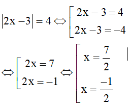 Giải các phương trình |2x – 3| = 4 (ảnh 1)