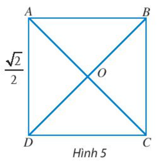 Cho hình vuông ABCD có cạnh bằng căn bậc hai 2/2 , hai đường chéo cắt nhau tại O (Hình 5) (ảnh 1)