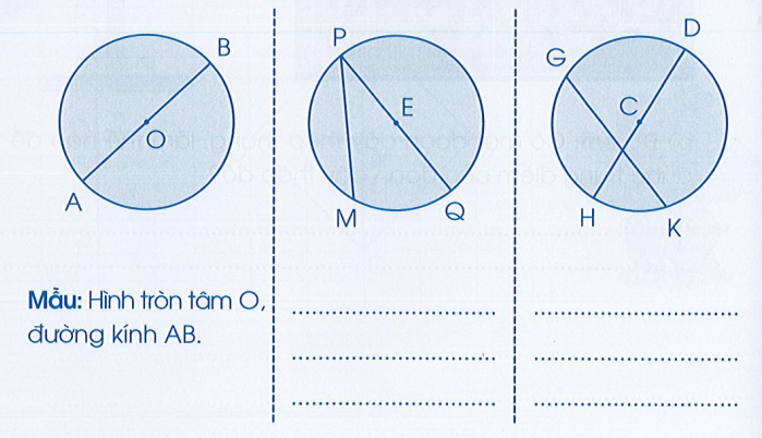 Vở bài tập Toán lớp 3 Tập 2 trang 22, 23 Hình tròn, tâm, đường kính, bán kính - Cánh diều (ảnh 1)