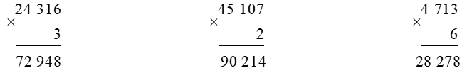 Vở bài tập Toán lớp 3 Tập 2 trang 90, 91, 92 Bài 70: Nhân số có năm chữ số với số có một chữ số - Kết nối tri thức (ảnh 1)