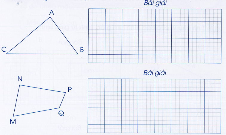 Vở bài tập Toán lớp 3 Tập 2 trang 99, 100 Chu vi hình tam giác. Chu vi hình tứ giác - Cánh diều (ảnh 1)