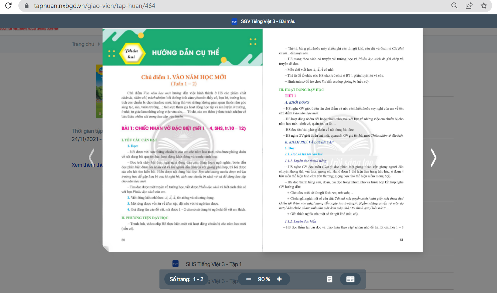 Xem trực tuyến và tải PDF sách Tiếng Việt lớp 3 Chân trời sáng tạo (ảnh 1)