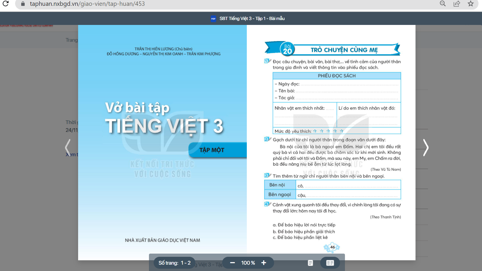 Xem trực tuyến và tải PDF sách Tiếng Việt lớp 3 Kết nối tri thức (ảnh 1)