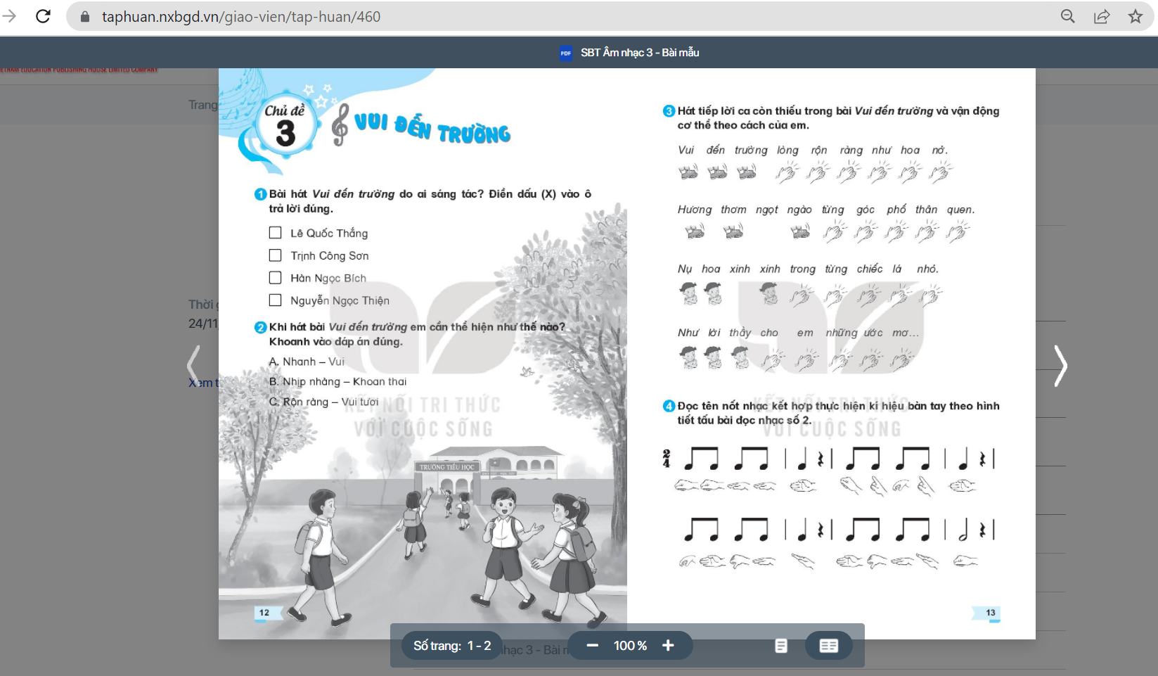Xem trực tuyến và tải PDF sách Âm nhạc lớp 3 Kết nối tri thức (ảnh 1)