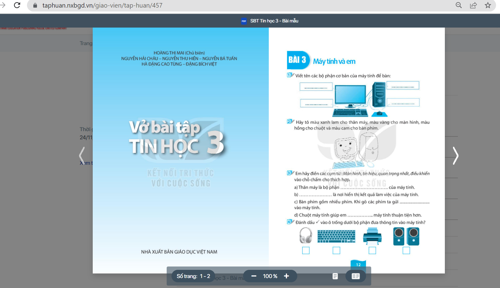 Xem trực tuyến và tải PDF sách Tin học lớp 3 Kết nối tri thức (ảnh 1)