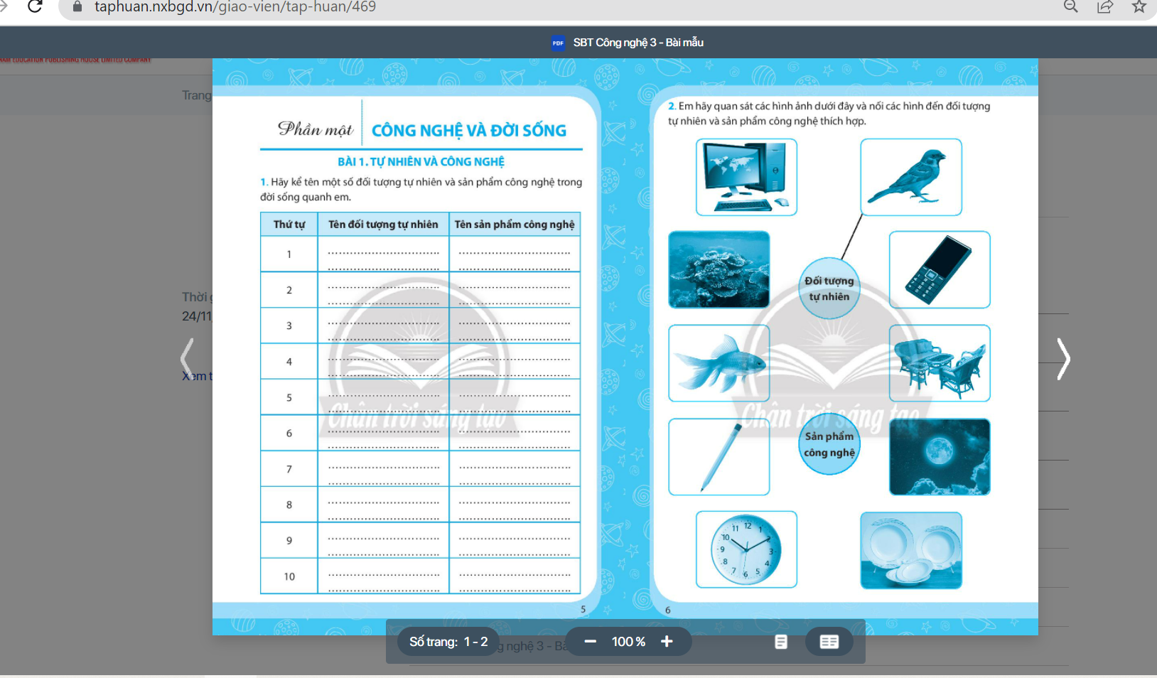 Xem trực tuyến và tải PDF sách Công nghệ lớp 3 Chân trời sáng tạo (ảnh 1)