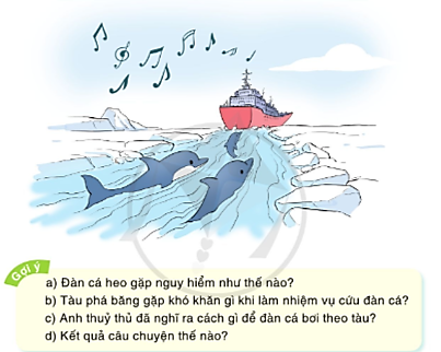 Nghe - kể: Đàn cá heo và bản nhạc trang 111 Tiếng Việt lớp 3 Tập 1 - Cánh diều (ảnh 1)