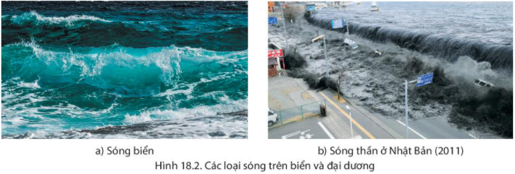 Dựa vào thông tin trong bài và hình 18.2, em hãy trình bày khái niệm sóng biển (ảnh 1)