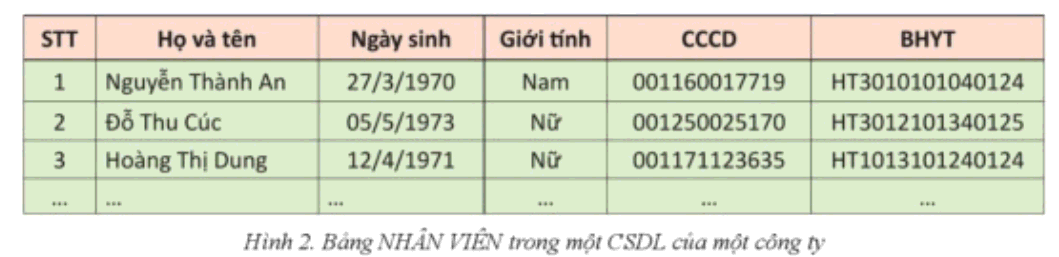 Lý thuyết Tin học 11 (Cánh diều) Bài 2: Bảng và khóa chính trong cơ sở dữ liệu quan hệ (ảnh 1)