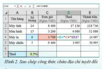 Lý thuyết Tin học 8 Bài 5 (Cánh diều): Các kiểu địa chỉ trong Excel (ảnh 1)