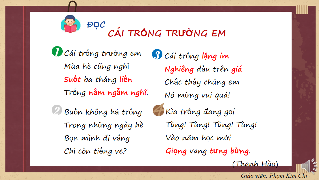 Giáo án điện tử Cái trống trường em| Bài giảng PPT Tiếng Việt lớp 2 Kết nối tri thức (ảnh 1)