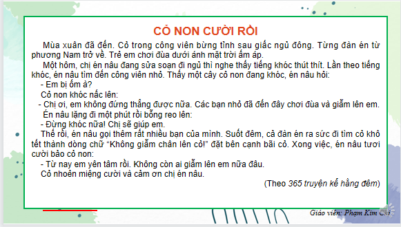 Giáo án điện tử Cỏ non cười rồi| Bài giảng PPT Tiếng Việt lớp 2 Kết nối tri thức (ảnh 1)