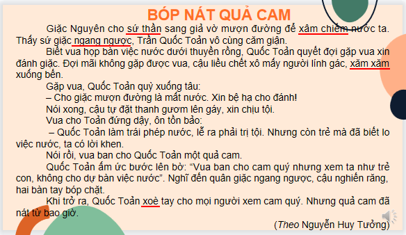 Giáo án điện tử Bóp nát quả cam| Bài giảng PPT Tiếng Việt lớp 2 Kết nối tri thức (ảnh 1)