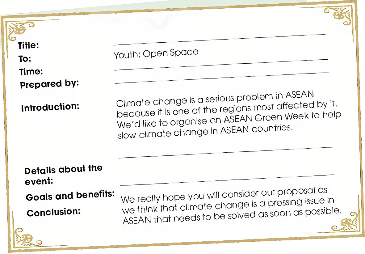 TOP 10 Đoạn văn Write a proposal to Youth: Open Space for a youth event to slow climate change in ASEAN countries (siêu hay) (ảnh 1)