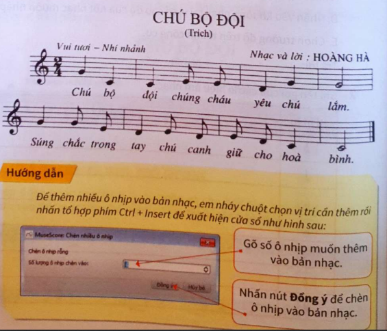 SBT Tin học lớp 5 Bài 3: Cách ghi lời bản nhạc; thay đổi nốt nhạc; thêm ô nhịp (ảnh 1)