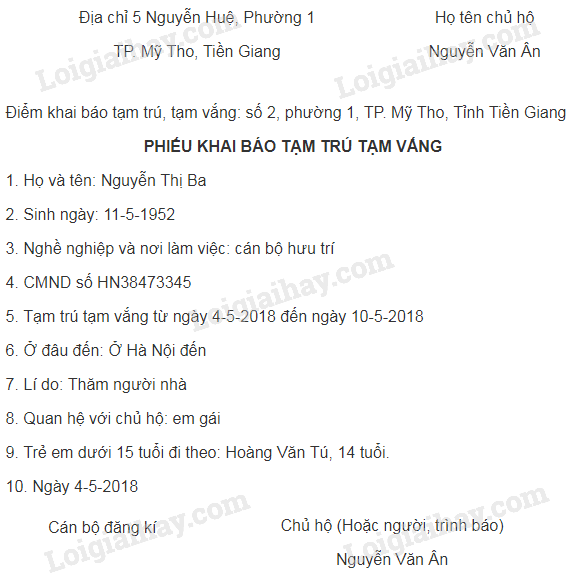 Vở bài tập Tiếng Việt lớp 4 trang 122 Tập làm văn - Điền vào giấy tờ in sẵn (ảnh 1)
