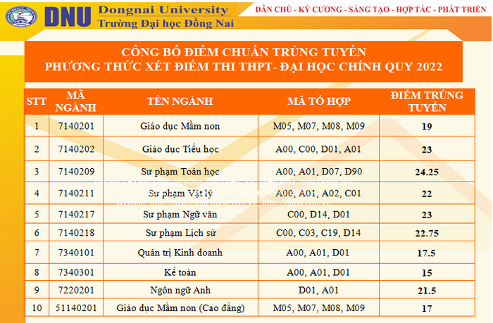 Điểm chuẩn Đại học Đồng Nai năm 2022  (ảnh 1)