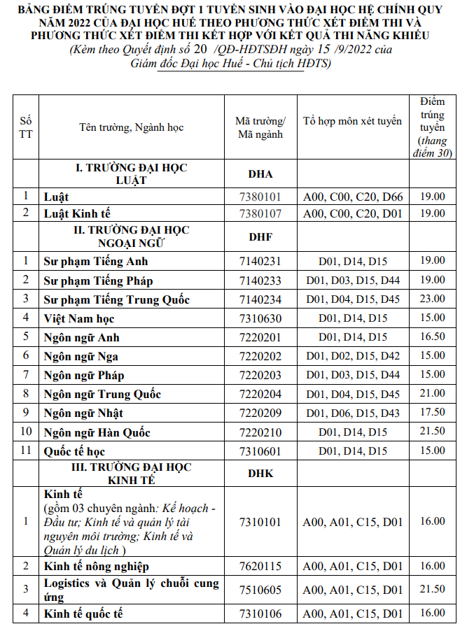 Điểm chuẩn Đại học Y Dược - Đại học Huế năm 2022 (ảnh 1)