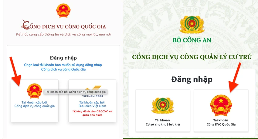 chọn tài khoản dịch vụ công Quốc gia