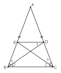 ho tam giác ABC cân tại A, các đường phân giác BD, CE (ảnh 1)