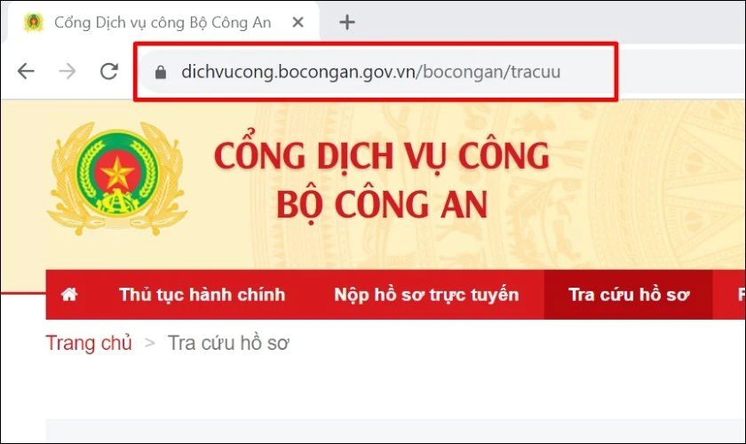 Truy cập vào địa chỉ web của Bộ Công an