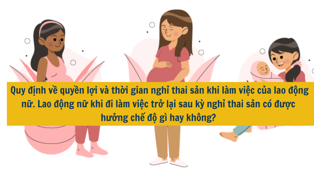 Quy định về quyền lợi và thời gian nghỉ thai sản khi làm việc của lao động nữ.  Lao động nữ khi đi làm việc trở lại sau kỳ nghỉ thai sản có được hưởng chế độ gì hay không?