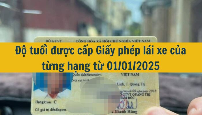 Độ tuổi được cấp Giấy phép lái xe của từng hạng từ 01/01/2025