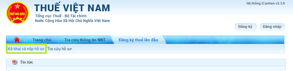 chọn mục “Kê khai và nộp hồ sơ”