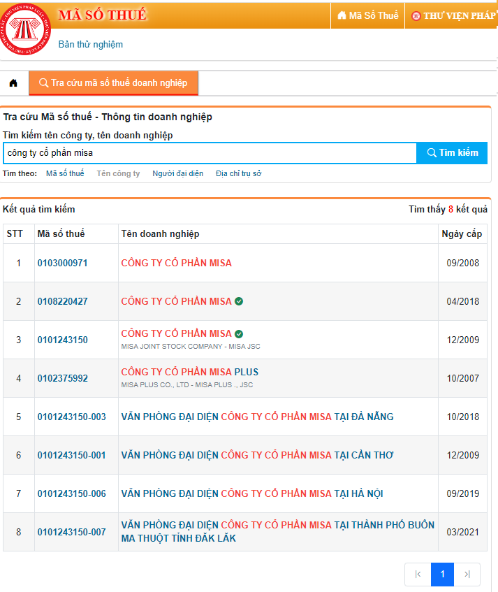Tra cứu mã số thuế doanh nghiệp trên trang Thư viện pháp luật