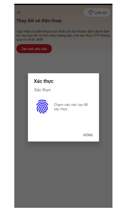 Hệ thống sẽ yêu cầu nhập passcode hoặc xác thực vân tay