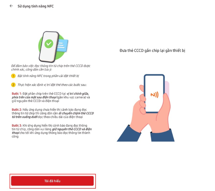 Nhấn Tôi đã hiểu và làm theo hướng dẫn trên màn hình
