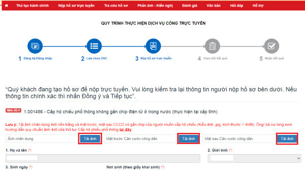 Tiến hành nộp hồ sơ trực tuyến