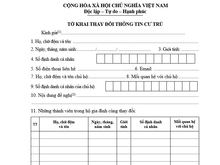 Hướng dẫn cách điền tờ khai để đăng ký thường trú