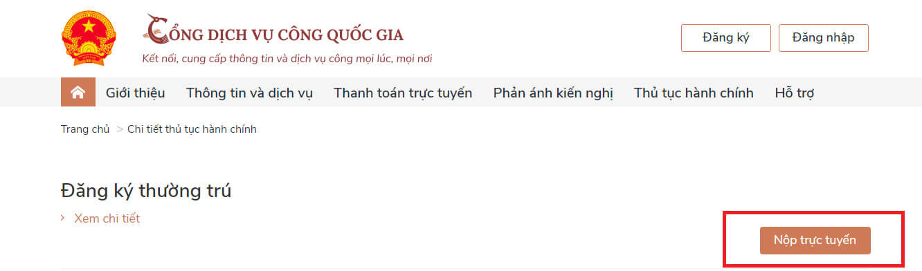  Chọn phương thức nộp trực tuyến