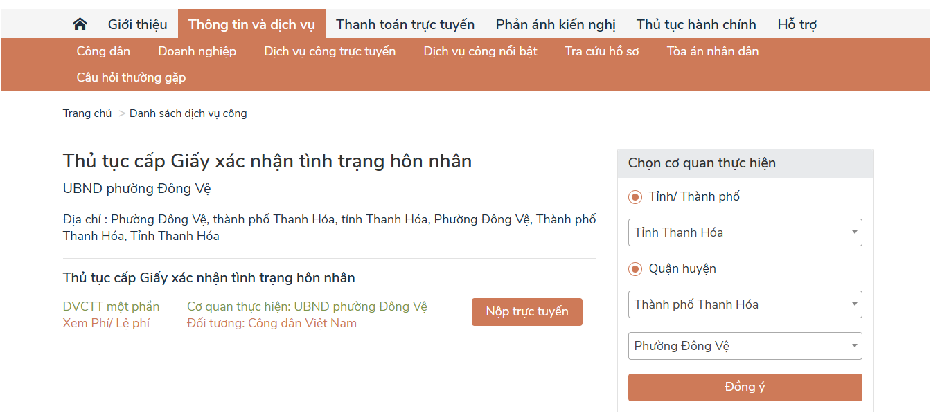 Thủ tục, hồ sơ cấp giấy xác nhận tình trạng hôn nhân trực tuyến