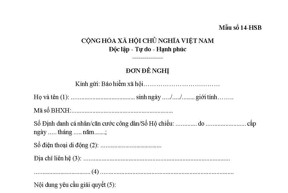 Mẫu Đơn đề nghị 14-HSB