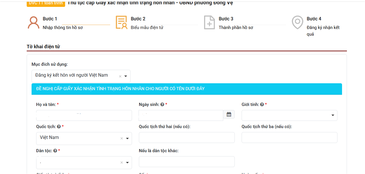 Thủ tục, hồ sơ cấp giấy xác nhận tình trạng hôn nhân trực tuyến