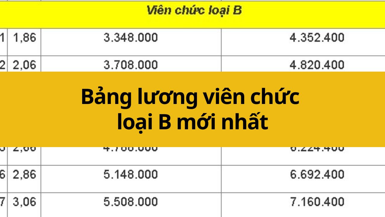 Bảng lương viên chức loại B mới nhất 2025