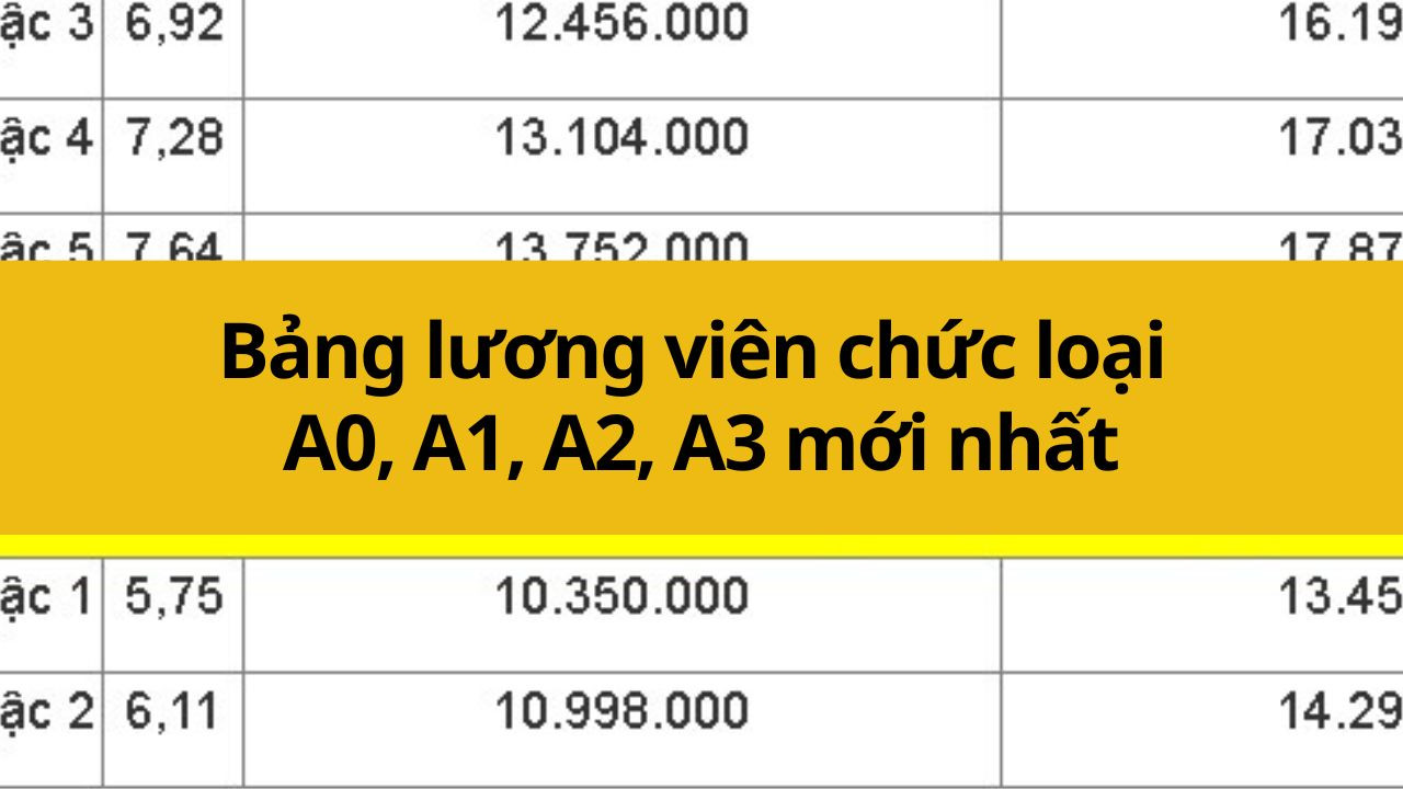 Bảng lương viên chức loại A0, A1, A2, A3 mới nhất 2025